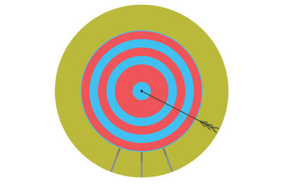 Right in bullseye. Arrow target icon flat