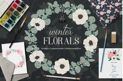 Winter florals vector collection