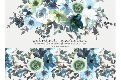 Icy Blue Watercolor Floral Clipart Collection