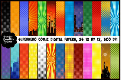 Superhero Comic Pop Art Halftone Digital Papers