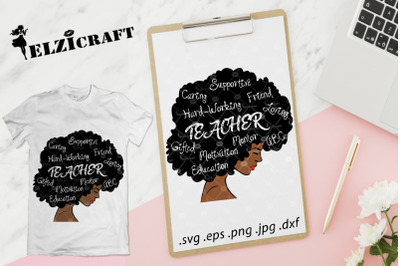 Afro Woman, Afro Hair, Teacher, School, Teacher Life SVG Cut File