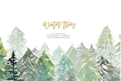 Conifer Forest Trees clipart&2C; Fir Trees Clipart&2C; Watercolor Pine trees