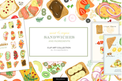 Sandwiches. Food clipart collection.