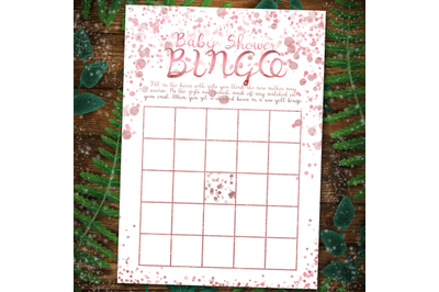 Rose gold Baby Shower Bingo Games template card
