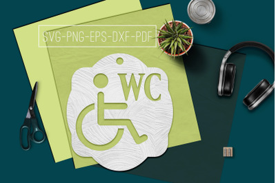 Disabled WC Sign Papercut Template, Toilet Decor, SVG, PDF