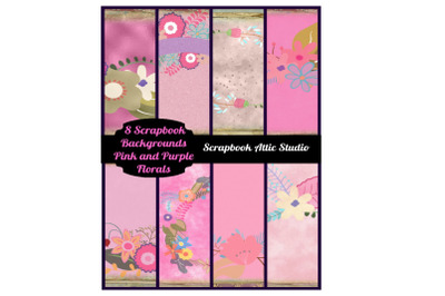 8 Pink and Purple Floral Scrapbook Backgrounds