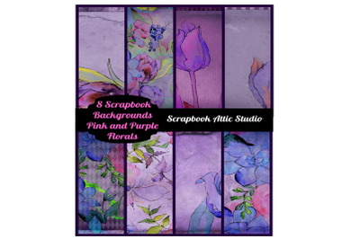 8 Purple and Pink Floral Scrapbook Backgrounds
