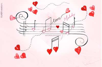 Love melody. Watercolor clipart