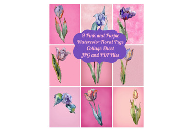 9 Vintage ATC Cards, Ephemera Tags Watercolor Floral Design