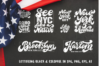 Set of New York hand drawn lettering
