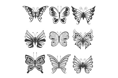 Hand Drawn Butterflies set isolated on white background