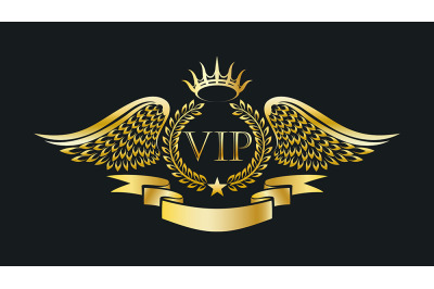 Golden VIP Emblem with Laurel Wreath and Eagle Wings