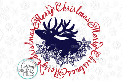 Merry Christmas Moose Snowflakes circle framed svg cut out  file