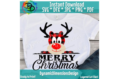 Buffalo Plaid Reindeer Svg,, Reindeer Svg, Peeping Reindeer, Merry Chr