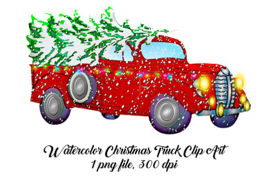 Watercolor Christmas Truck Clip Art