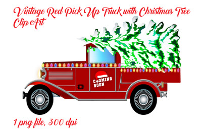 Vintage Red Pick Up Truck with Christmas Tree