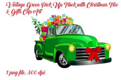 Vintage Green Truck with Christmas Tree and Gifts