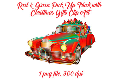 Red and Green Pick Up Truck with Christmas Gifts