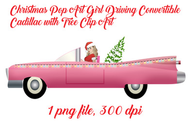 Christmas Pop Art Girl Driving Cadillac