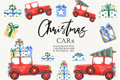 Watercolor Christmas Cars