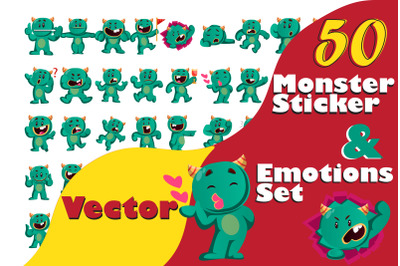 50X Monster Sticker and Emotions Illustrations