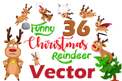 16X Funny Christmas Reindeer Illustrations