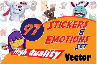 97x Stickers and Emotions Illustrations