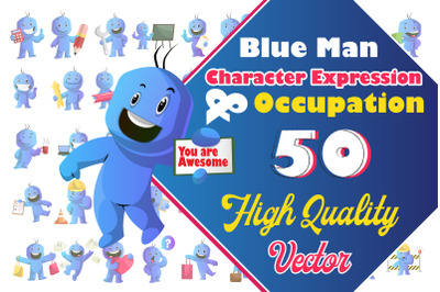 50X Blue Man Character Expression and Occupation Illustrations