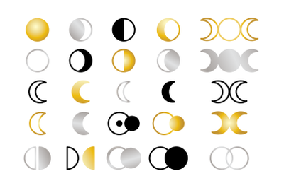 Moon Cycle Icons Clip Art Set