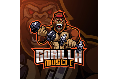 Gorilla muscle esport mascot logo design