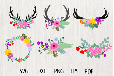 Floral Antlers SVG&2C; Floral SVG&2C; Flower SVG&2C; Flower Antlers