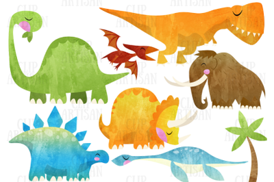Watercolor Dinosaur Clipart, Prehistoric Animal Clip Art