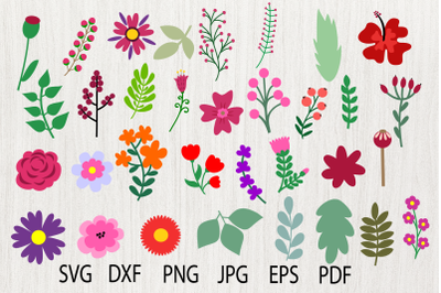 Flower SVG, Flower Elements, Leaf Clipart