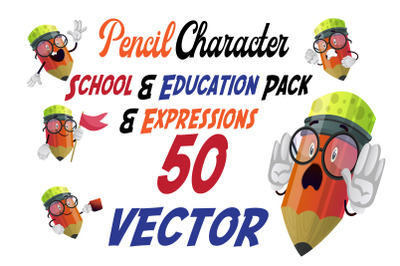 50X Pencil Character School and Education Pack Expressions Illustratio