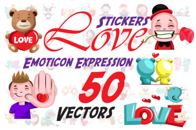 50X Love Stickers and Emoticon Expressions Illustrations