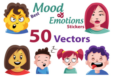 50X Mood and Emotions Stickers and Expressions Illustrations