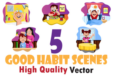 5X Good Habit Scenes Illustrations