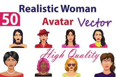 50X Realistic Woman Vector Portrait Illustrations