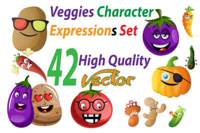 42X Veggie Character/Expression Illustrations
