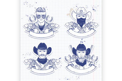 Hand drawn sketch cowboy set 5