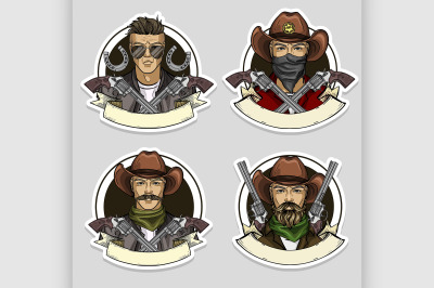 Hand drawn sketch cowboy set 6