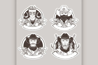 Hand drawn sketch cowboy set 8