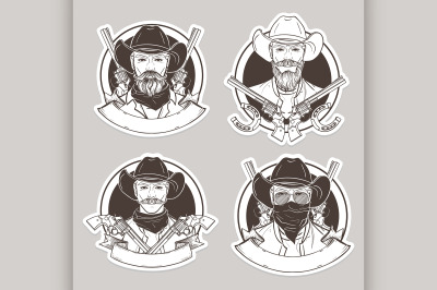 Hand drawn sketch cowboy set 9