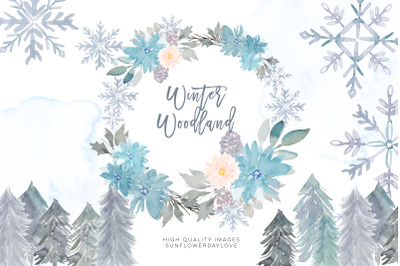 Woodland Winter Clipart Frame&2C; Snow Holiday Gold Frames