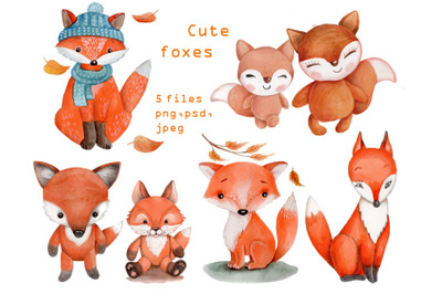 Watercolor cute Foxes