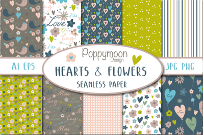 Hearts and Flowers seamless paper