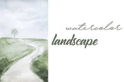watercolor landscape, summer road