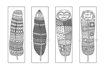 Coloring printable bookmarks feathers,  coloring bookmark for adults