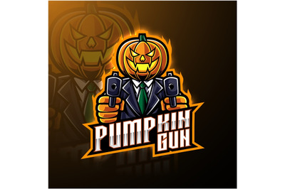 Halloween pumpkin with gun esport mascot logo design