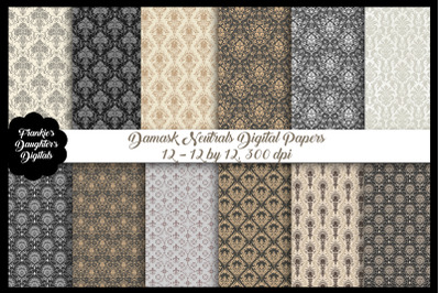 Damask Neutral Colors Digital Papers